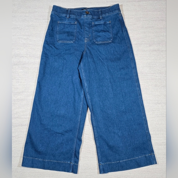 Spanx Cropped Wide Leg Jeans Sz XL Washed Blue Pull-On Patch Pockets Stretch NWT - Picture 3 of 11